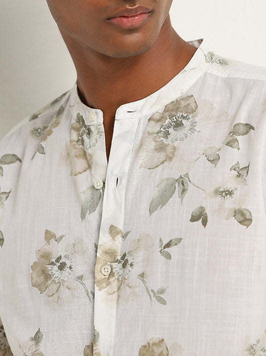 ETA Taupe Floral Print Cotton Resort Fit Shirt