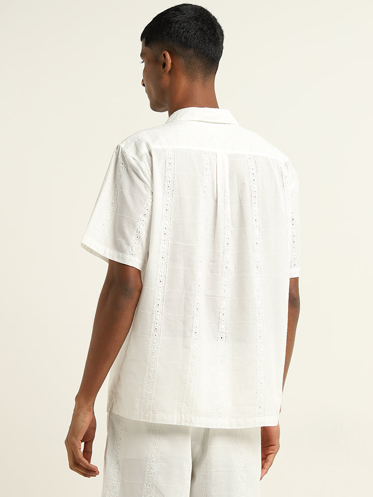ETA White Schiffli Design Relaxed-Fit Cotton Shirt
