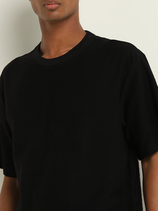 ETA Black Textured Slim Fit T-Shirt