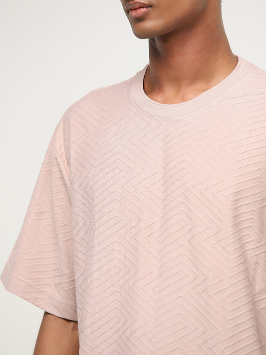 ETA Dusty Pink Chevron Textured Slim Fit T-Shirt