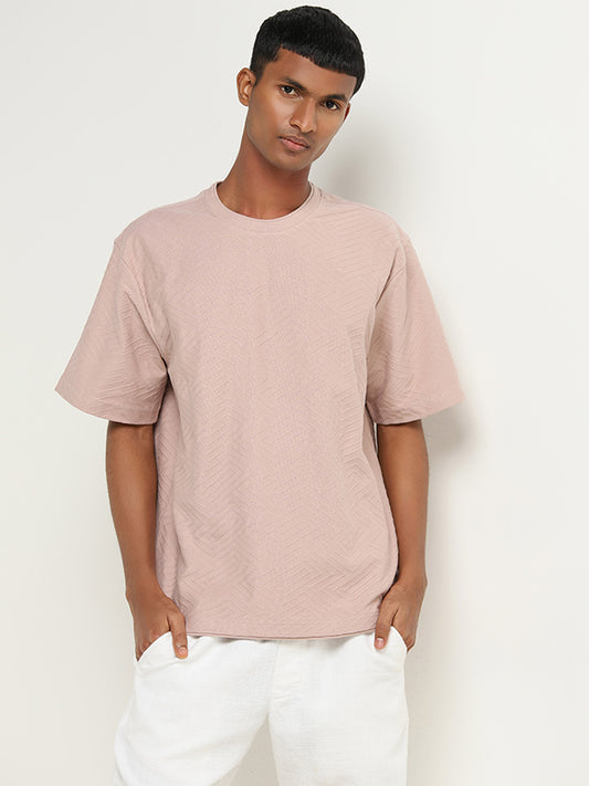ETA Dusty Pink Chevron Textured Slim Fit T-Shirt