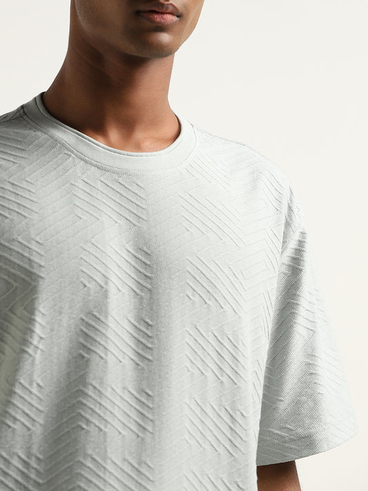 ETA Grey Textured Relaxed Fit T-Shirt