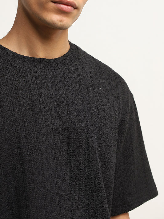 ETA Black Knit Textured Relaxed-Fit T-Shirt