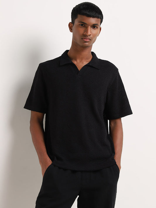 ETA Black Knit Textured Relaxed-Fit T-Shirt