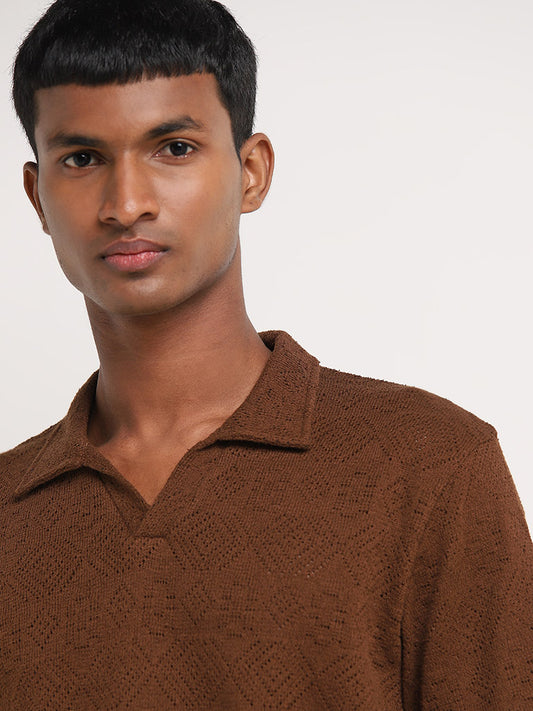 ETA Brown Knit Textured Relaxed-Fit T-Shirt
