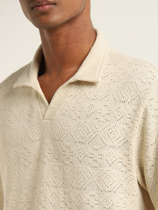 ETA Light Beige Knit Crochet Relaxed-Fit T-Shirt