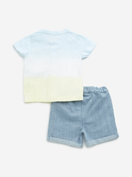 HOP Baby Multicolour Colour-Blocked Cotton Shirt and Mid-Rise Shorts Set