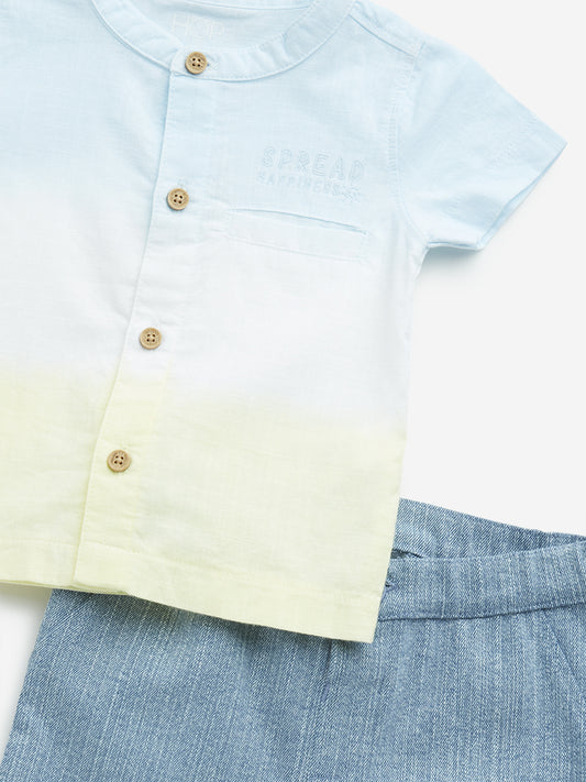 HOP Baby Multicolour Colour-Blocked Cotton Shirt and Mid-Rise Shorts Set