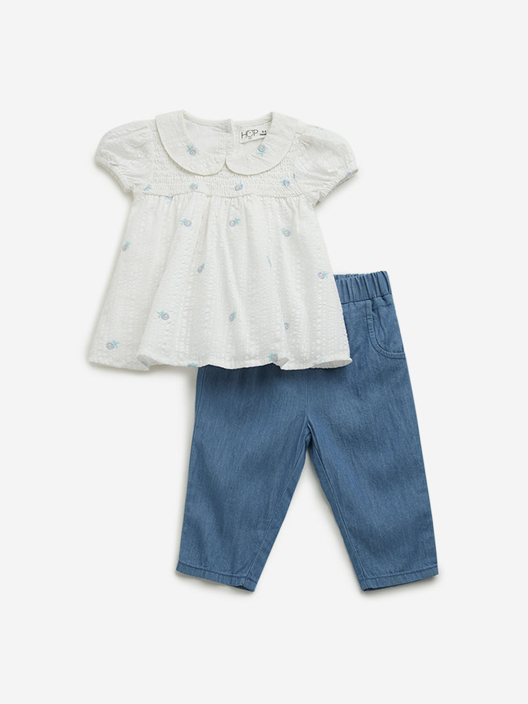 HOP Baby White Top and Jeans Set