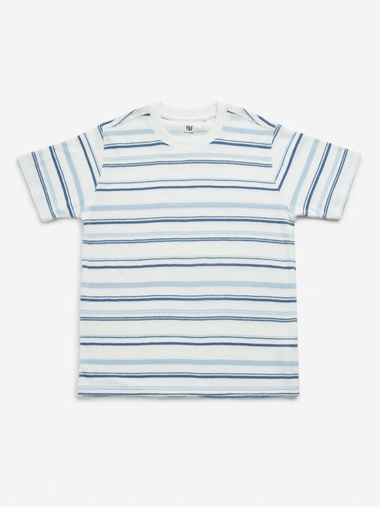 Y&F Kids Blue Striped Cotton T-Shirt