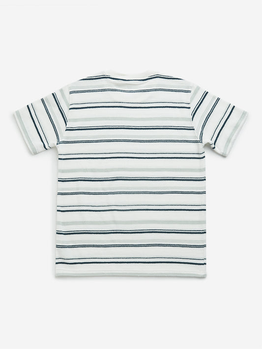 Y&F Kids Green Striped Cotton T-Shirt