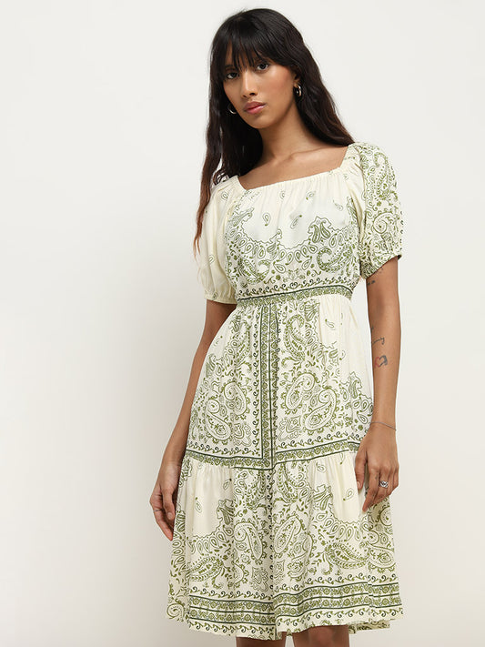 Bombay Paisley Off-White Paisley A-line Dress