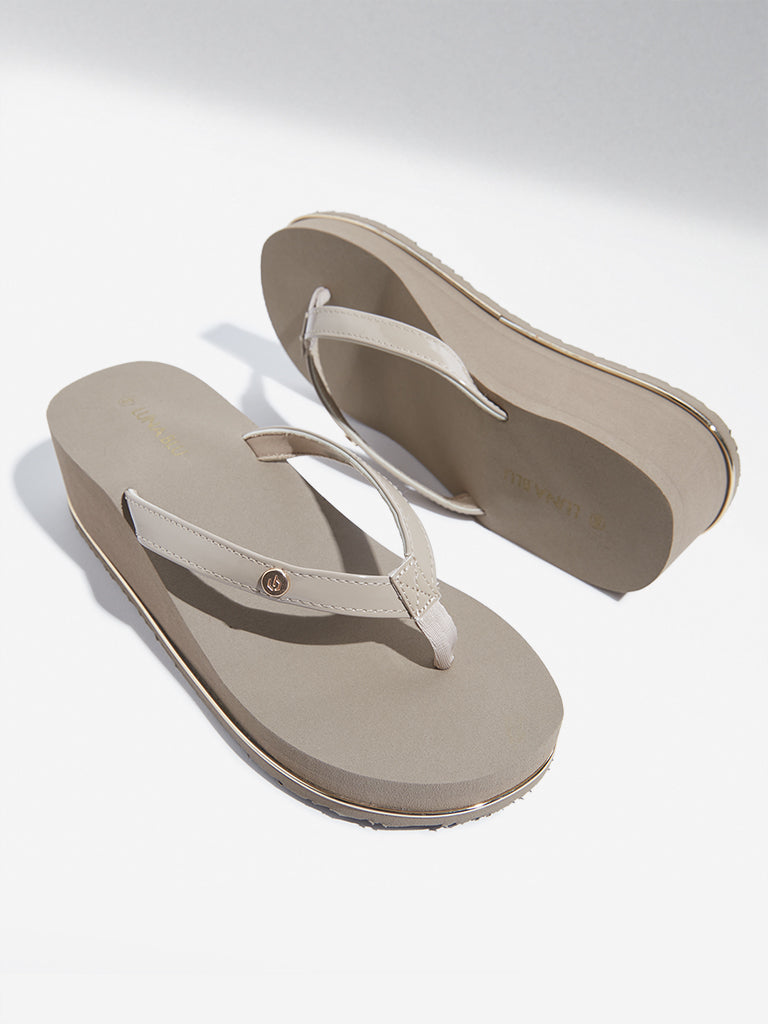 Buy LUNA BLU Beige Wedge-Heel Flip-Flops from Westside