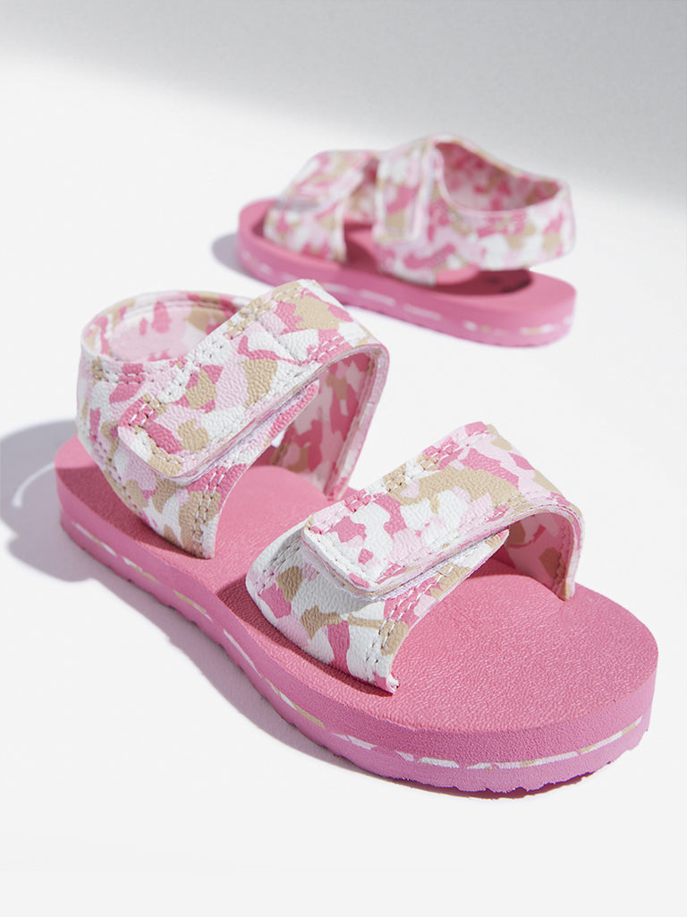 Yellow Pink Camouflage Design Sandals