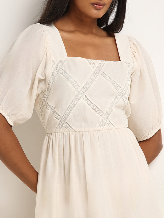 LOV Off-White Embroidered Tiered Dress
