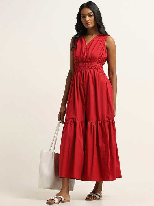 LOV Red Smocked Tiered Dress