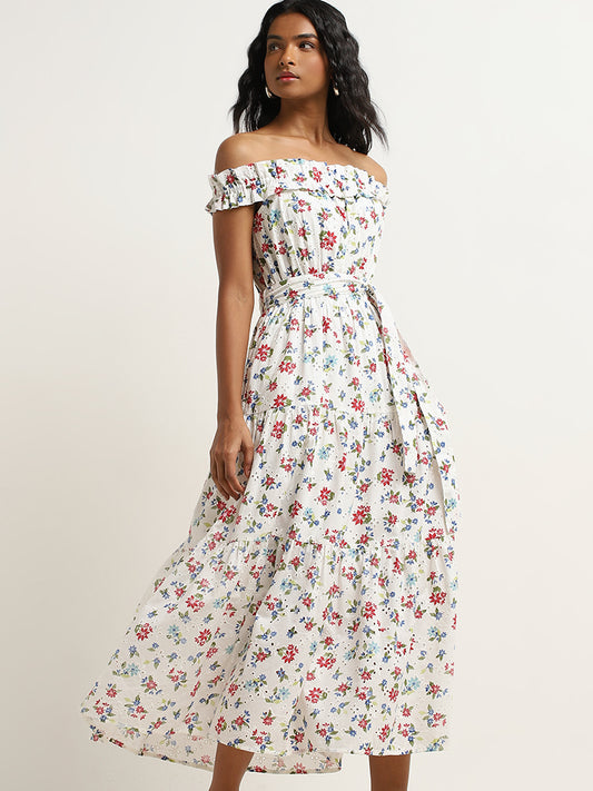 LOV White Floral Patterned Cotton Tiered Dress