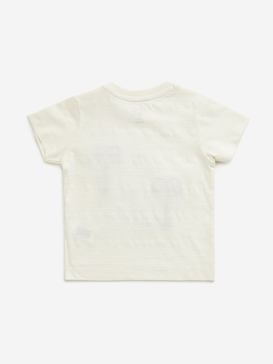 HOP Baby Off-White Dinosaur Printed T-Shirt