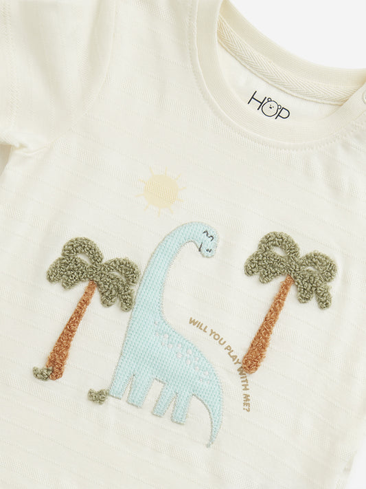 HOP Baby Off-White Dinosaur Printed T-Shirt