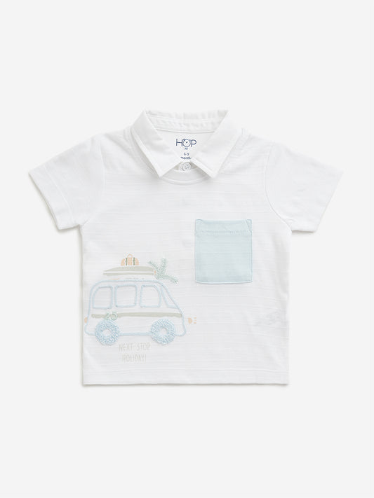 HOP Baby White Holiday Themed Collared T-Shirt