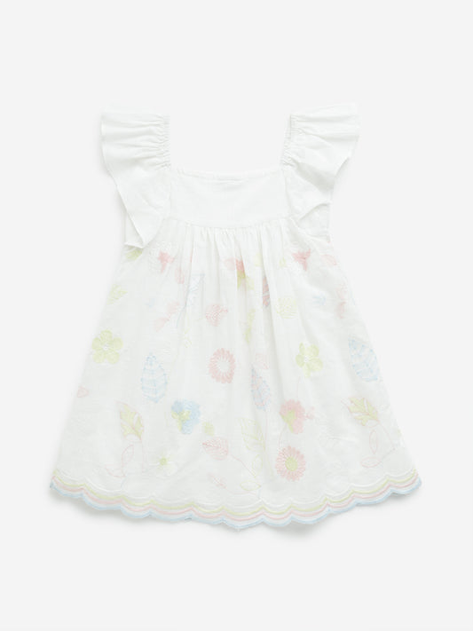 HOP Kids White Floral Patterned A-Line Cotton Dress