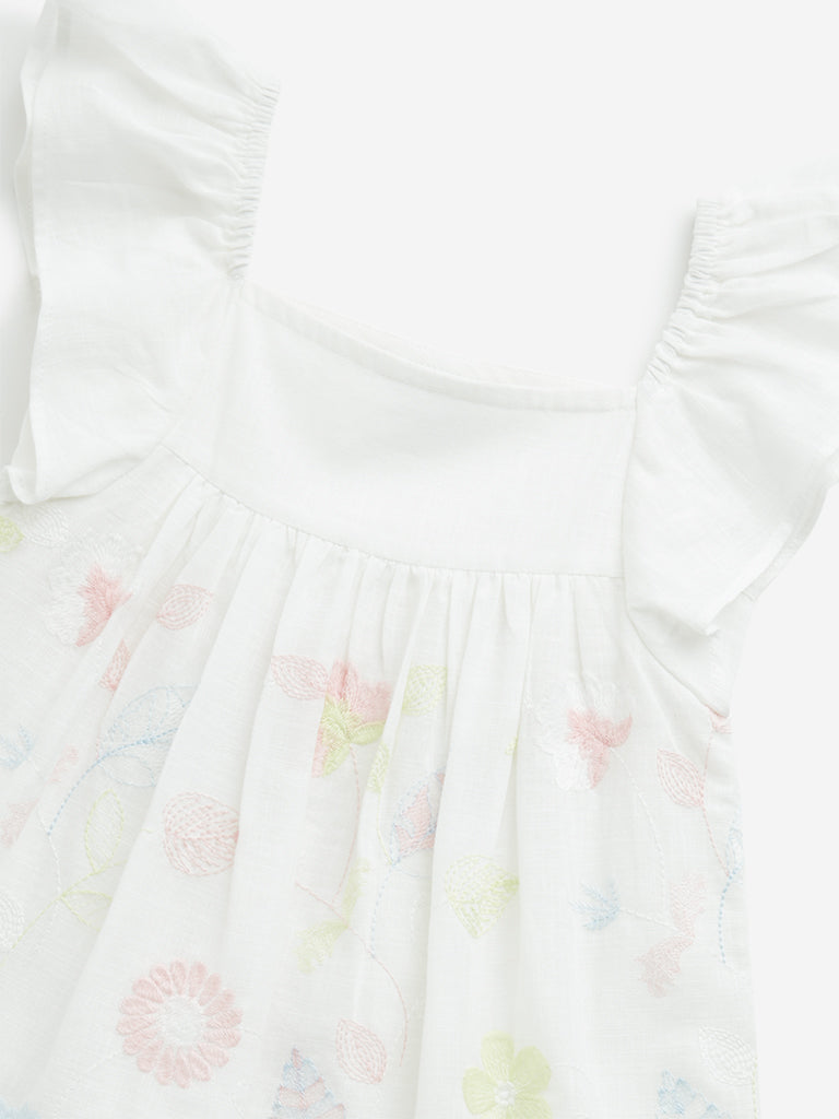 HOP Kids White Floral Patterned A-Line Cotton Dress