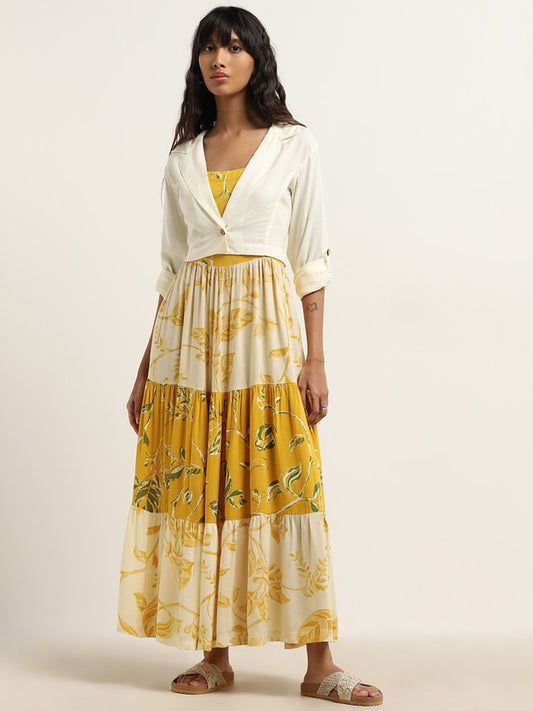 Bombay Paisley Mustard Leaf Pattern Tiered Dress and Jacket