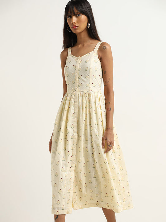 Bombay Paisley Off-White Floral Design A-Line Cotton Dress
