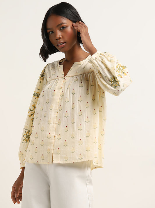 Bombay Paisley Off-White Embroidered Cotton Top
