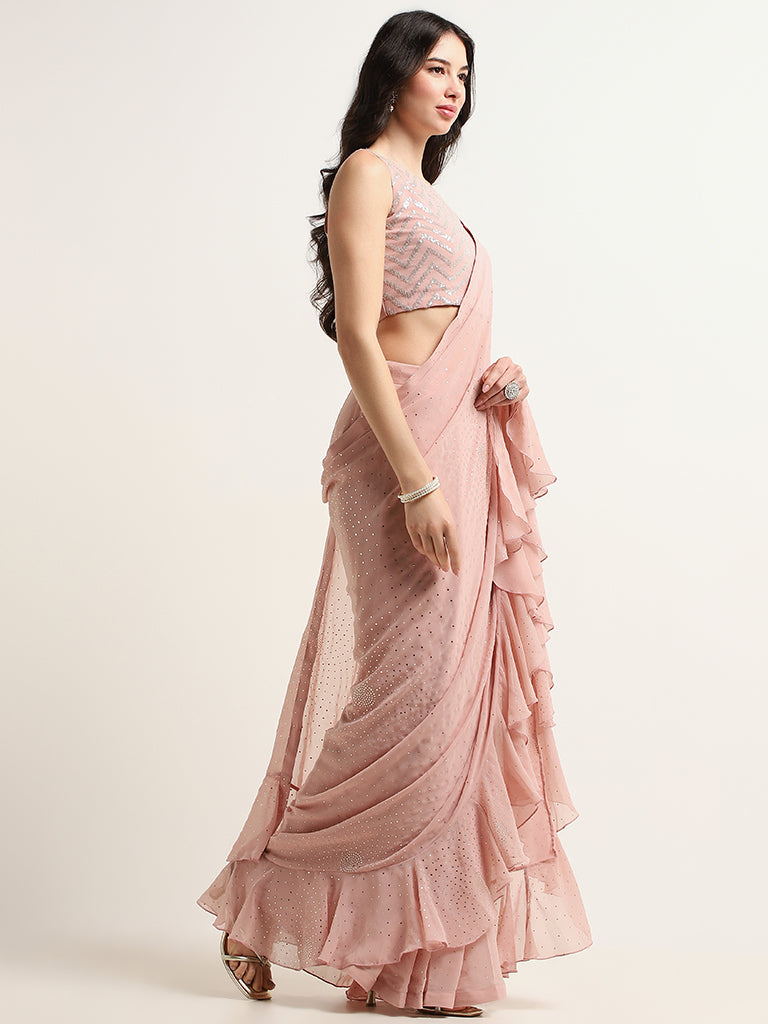 Vark Dusty Pink Embellished Saree with Blouse