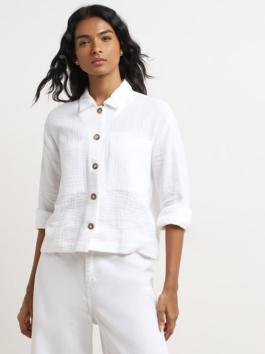 LOV Off-White Schiffli Detailed Cotton Shirt