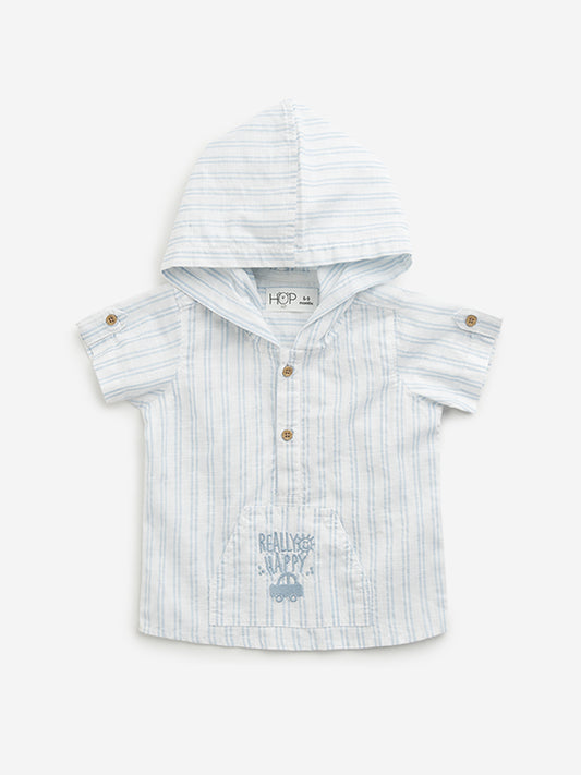 HOP Baby White Stripe Printed Hooded Shirt