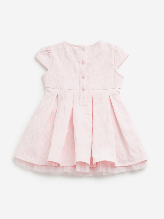 HOP Baby Light Pink Self-Textured A-line Dress