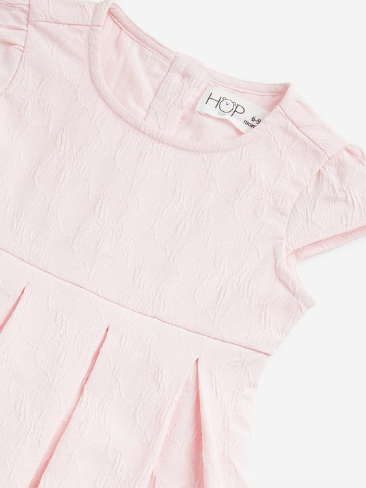 HOP Baby Light Pink Self-Textured A-line Dress