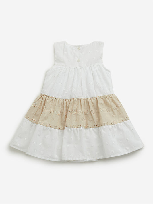 HOP Baby White Cotton Tiered Schiffli Dress