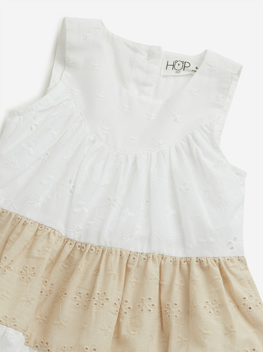 HOP Baby White Cotton Tiered Schiffli Dress