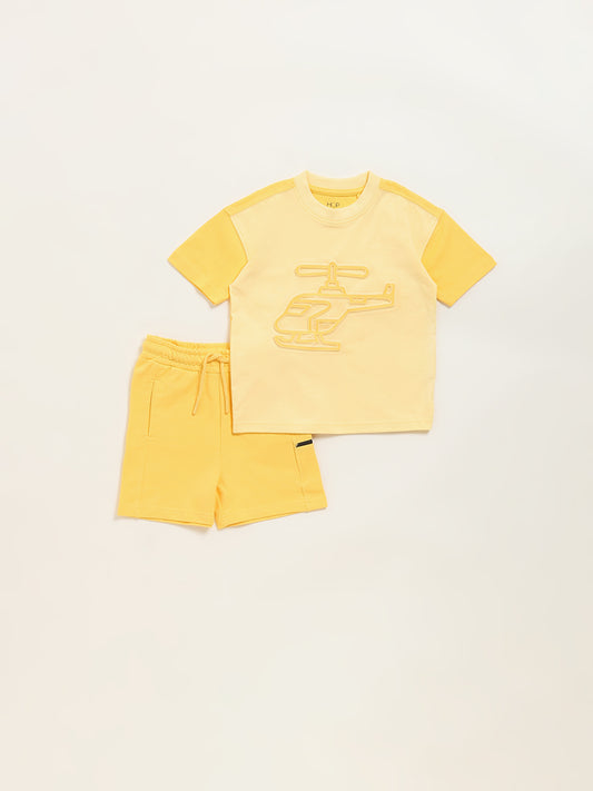 HOP Kids Yellow Printed T-Shirt and Shorts Set