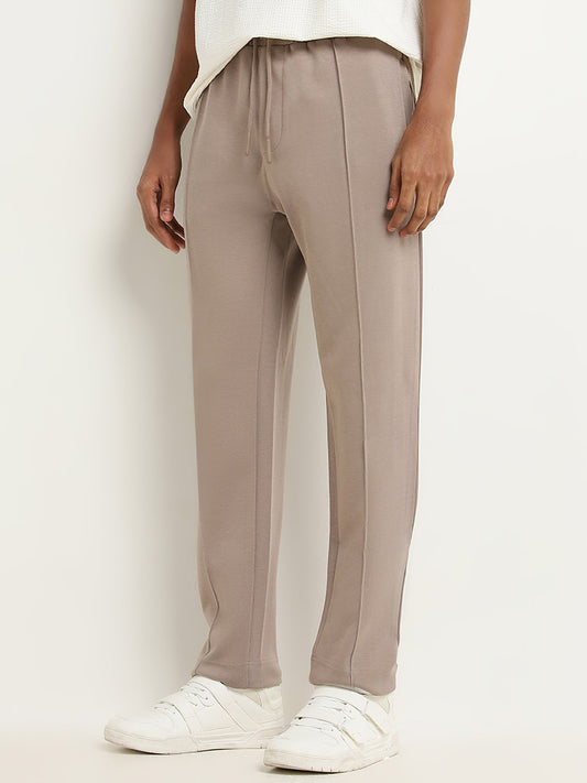 Studiofit Taupe Relaxed-Fit Mid-Rise Track Pants