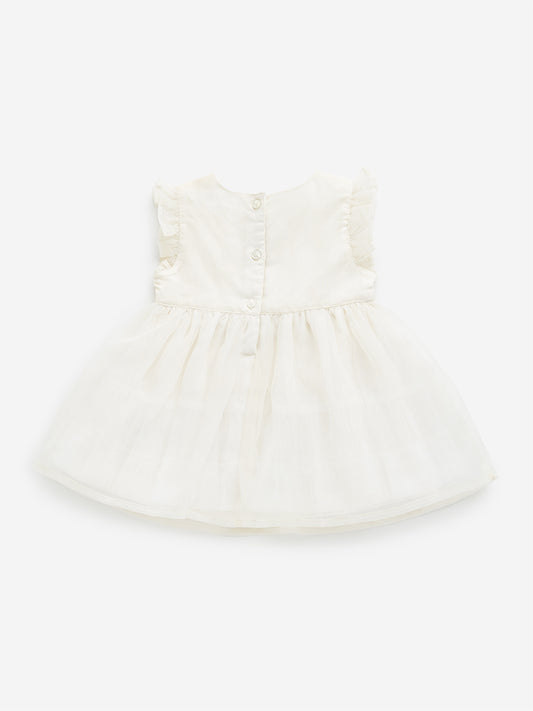 HOP Baby Off-White Floral Applique Party Dress