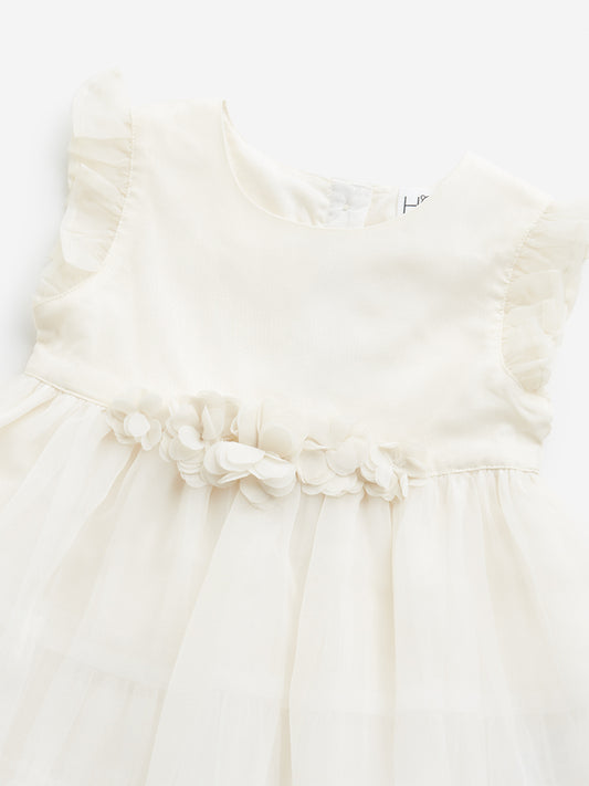 HOP Baby Off-White Floral Applique Party Dress