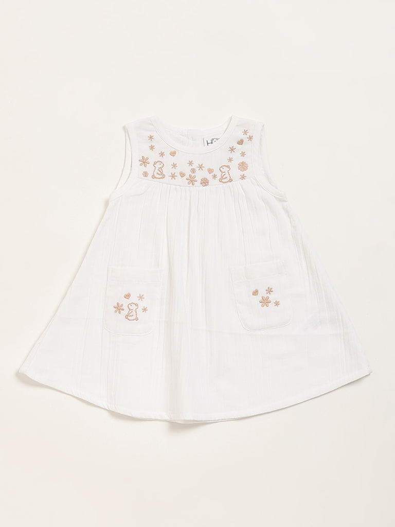 HOP Baby White Embroidered A-Line Dress