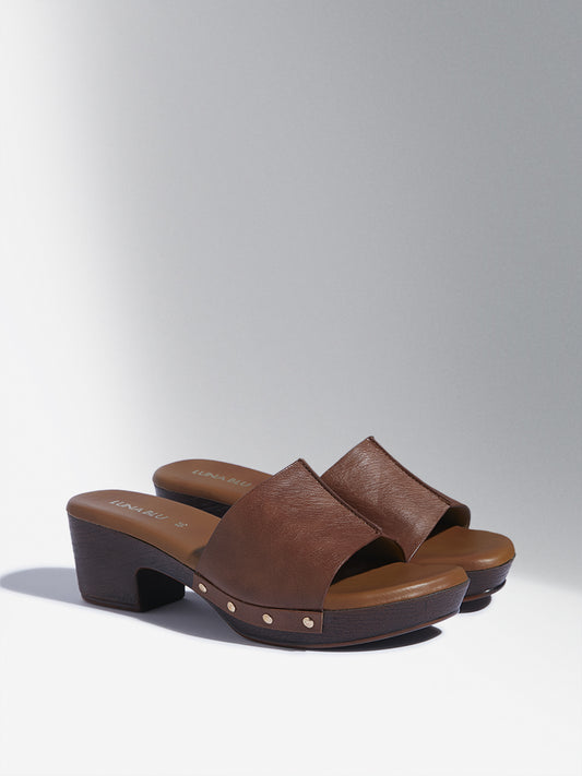 LUNA BLU Tan Slip-On Heel Sandals