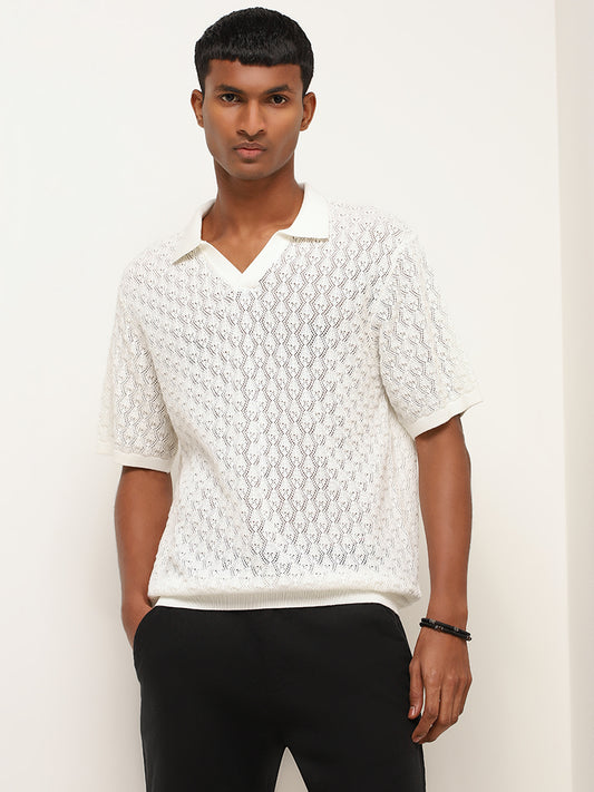 ETA White Knitted Relaxed Fit T-Shirt