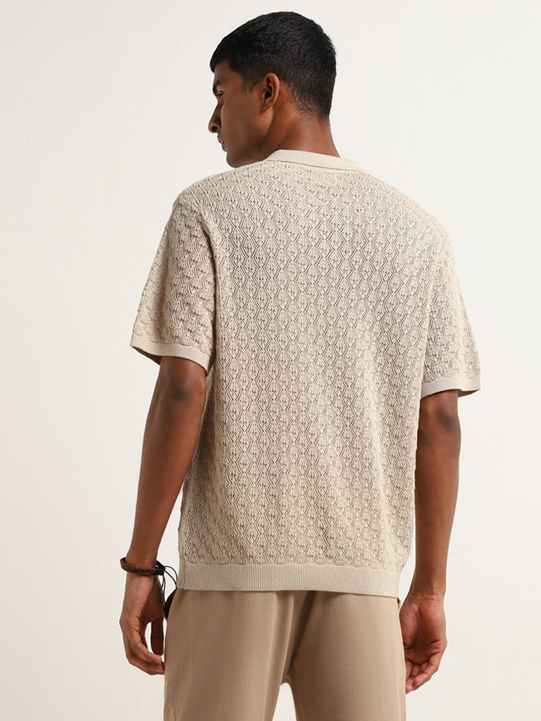ETA Beige Knitted Relaxed Fit T-Shirt