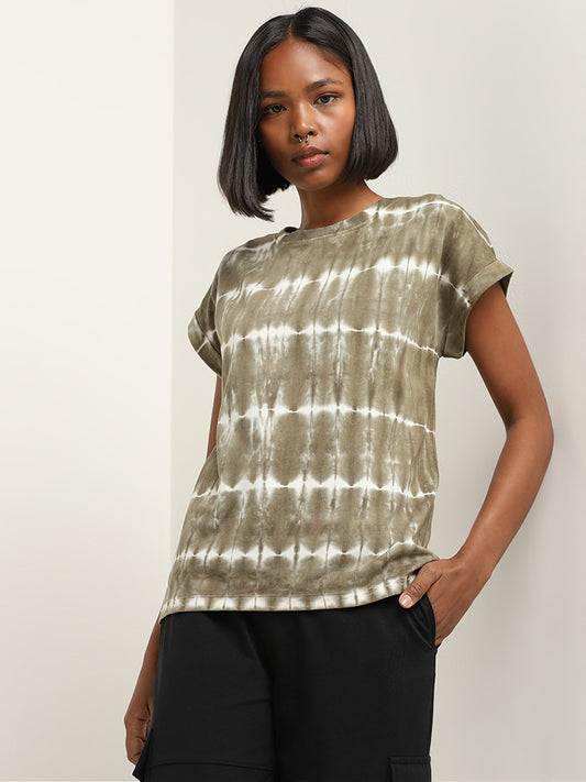Studiofit Olive Tie-Dye Patterned T-Shirt