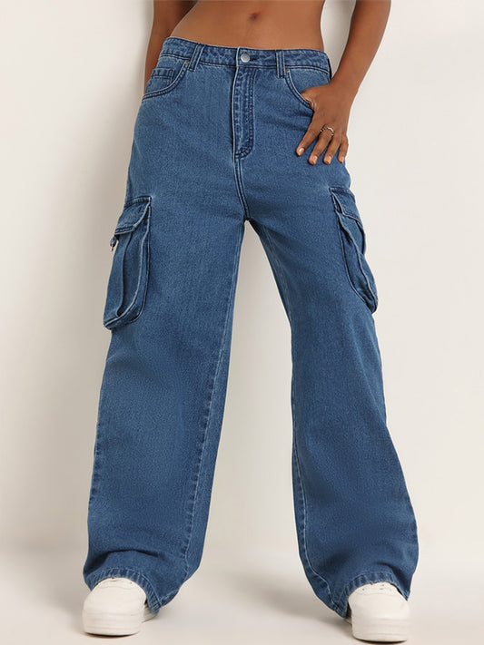 Nuon Dark Blue Straight Fit Mid Rise Jeans