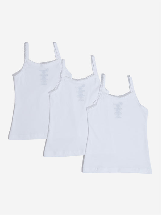 HOP Kids White Cotton Camisoles - Pack of 3