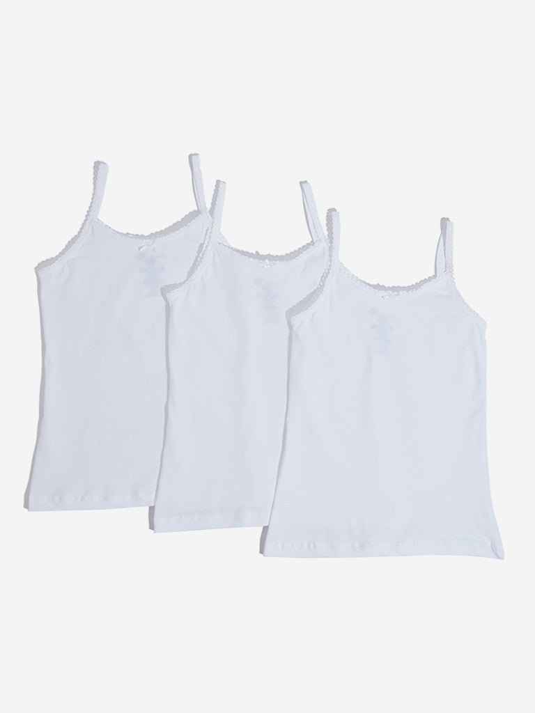 Westside Y&F Girl's White Camisoles - Pack of 3 for Casual Wear Front View