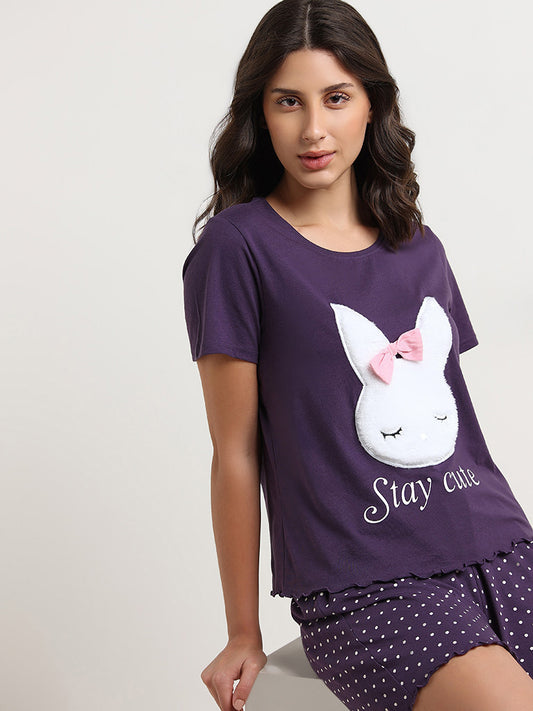 Wunderlove Purple Bunny T-Shirt and Shorts Set