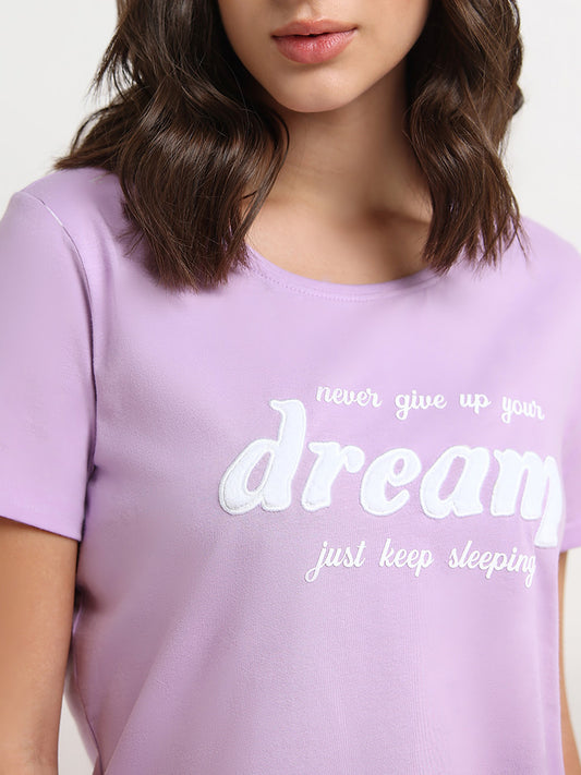Wunderlove Lilac Text Printed T-Shirt and Shorts Set